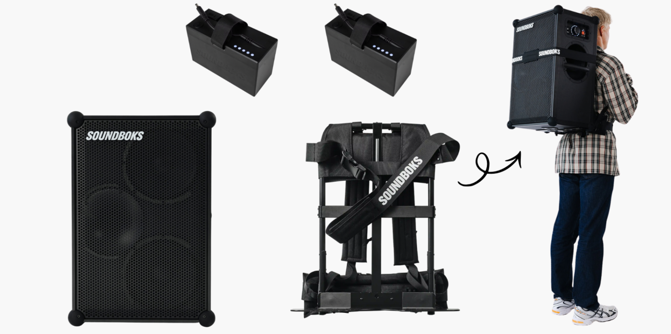 Paket 4 - für 40 € SOUNDBOKS 4 mit Zusatzakku und Trage-Rucksack – mobile Akku-Partybox zum Mieten