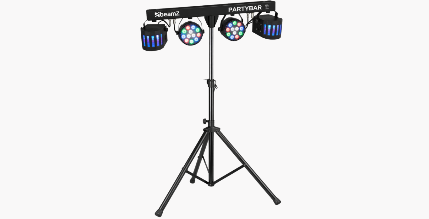 BeamZ Partybar 2 Partybeleuchtung. Kompakte LED-Leiste mit RGB-Effekten auf einem Stativ.